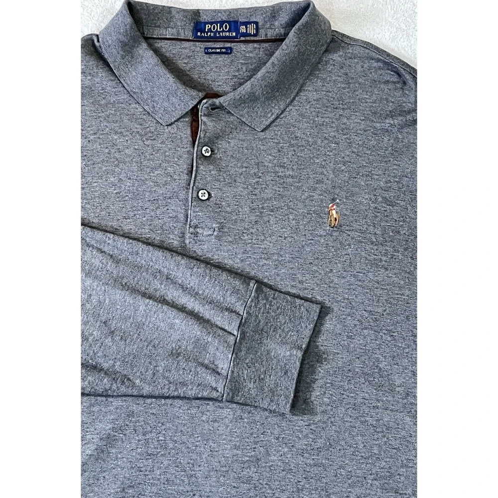 Polo Ralph Lauren Polo Shirt Mens XXL Gray Rugby Classic Fit Pony Long Sleeve